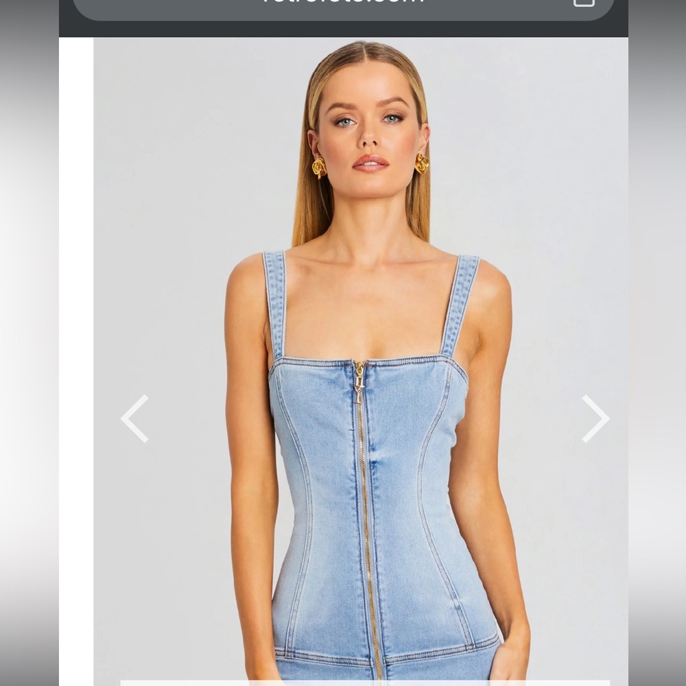 Retrofete Lyndon front zip up denim midi dress